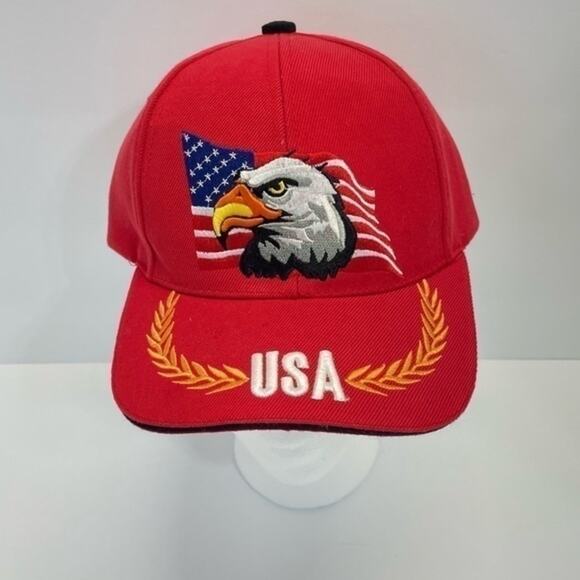 USA Baseball Hat 6 Panel Velcro Snapback Eagle Flag Embroidered red - Picture 8 of 11